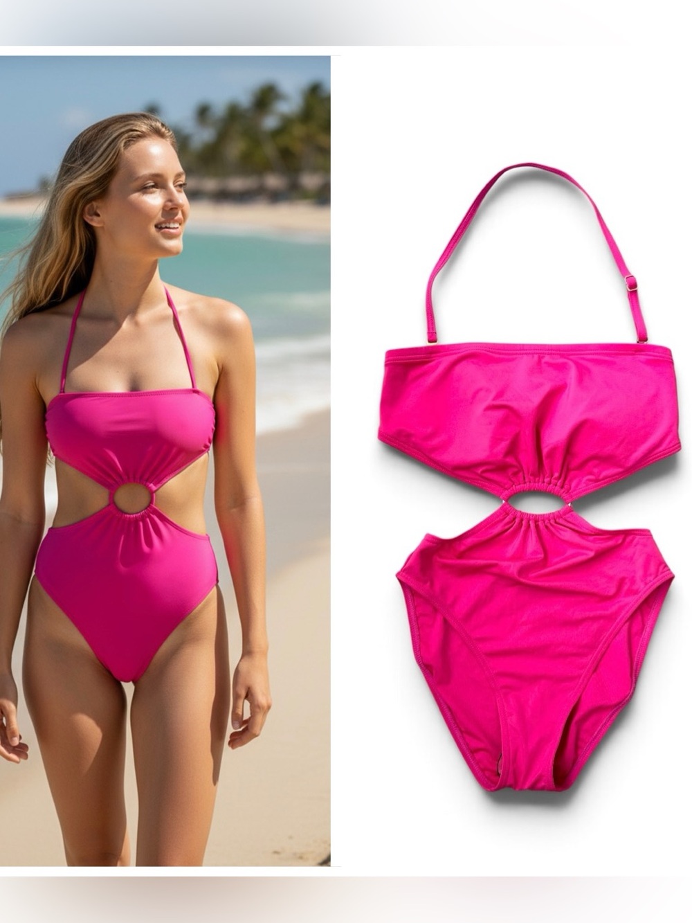 MICHAEL Michael Kors Hot Pink Cutout One-Piece Swimsuit Resort wear Beach, Pool